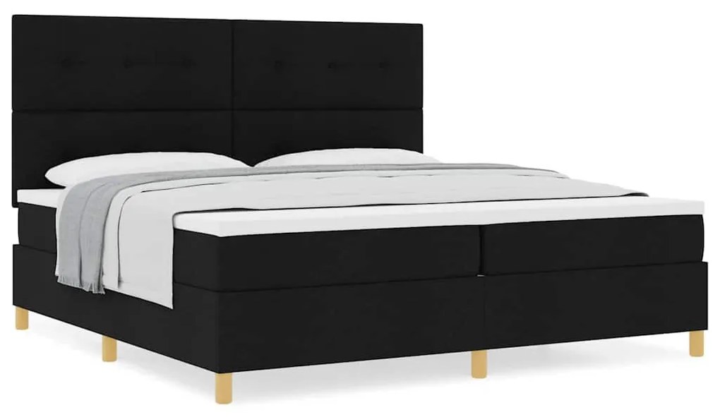 Boxrugós ágy fejtámlával Fekete 200 x 200 cm szövet
