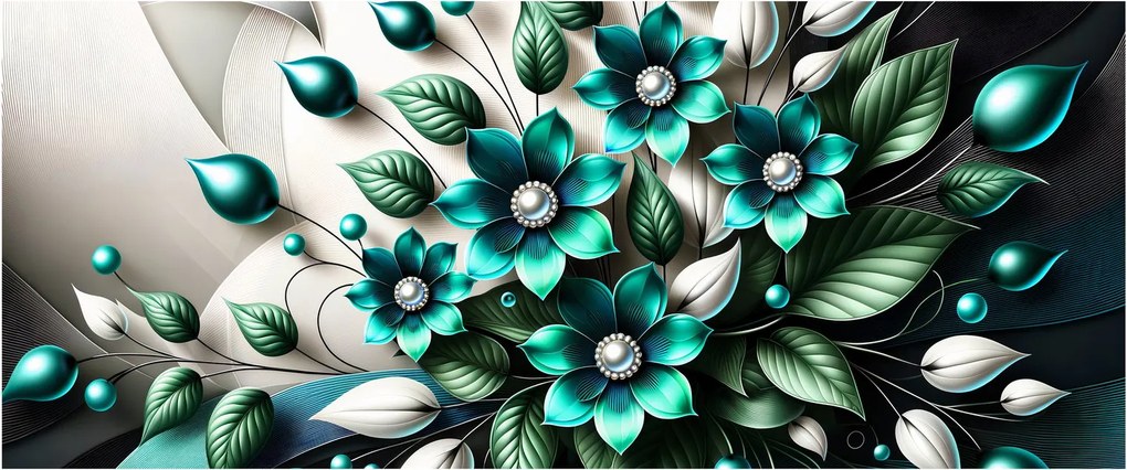 Kép - 3D türkiz virágok (120x50 cm)