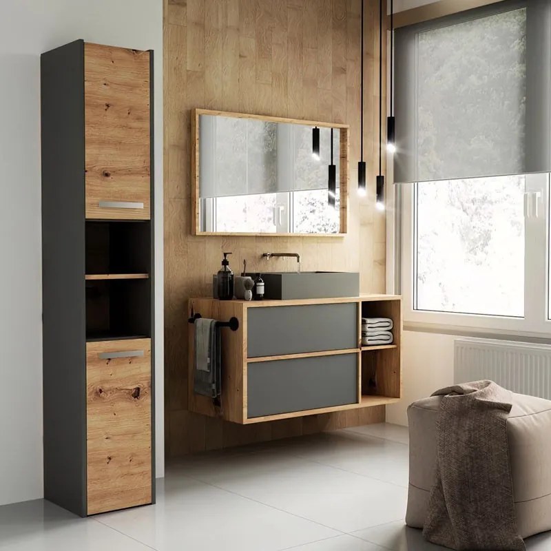 MIX S30 fürdőszoba szekrény, antracit-tölgy