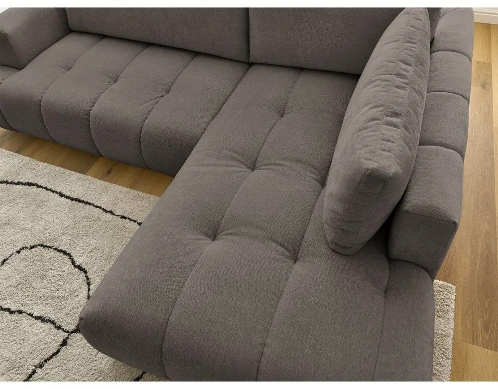 Szürkésbarna kinyitható-tárolóhelyes sarokkanapé (jobb oldali-L alakú) Fuji – Bobochic Paris