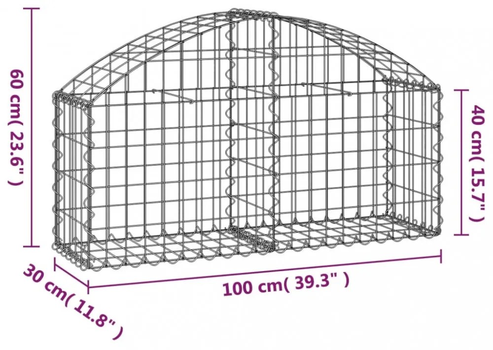 íves horganyzott vas gabion kosár 100x30x40/60 cm