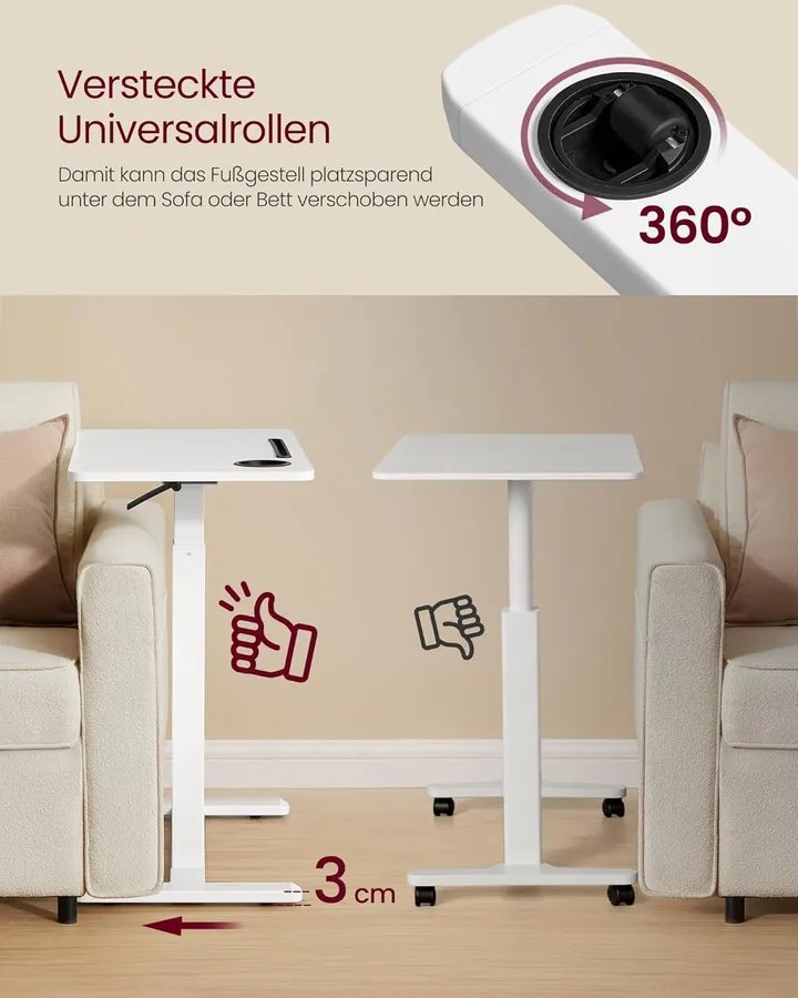 VASAGLE gurulós oldalasztal, mobil állóasztal, 80x45 cm, fehér