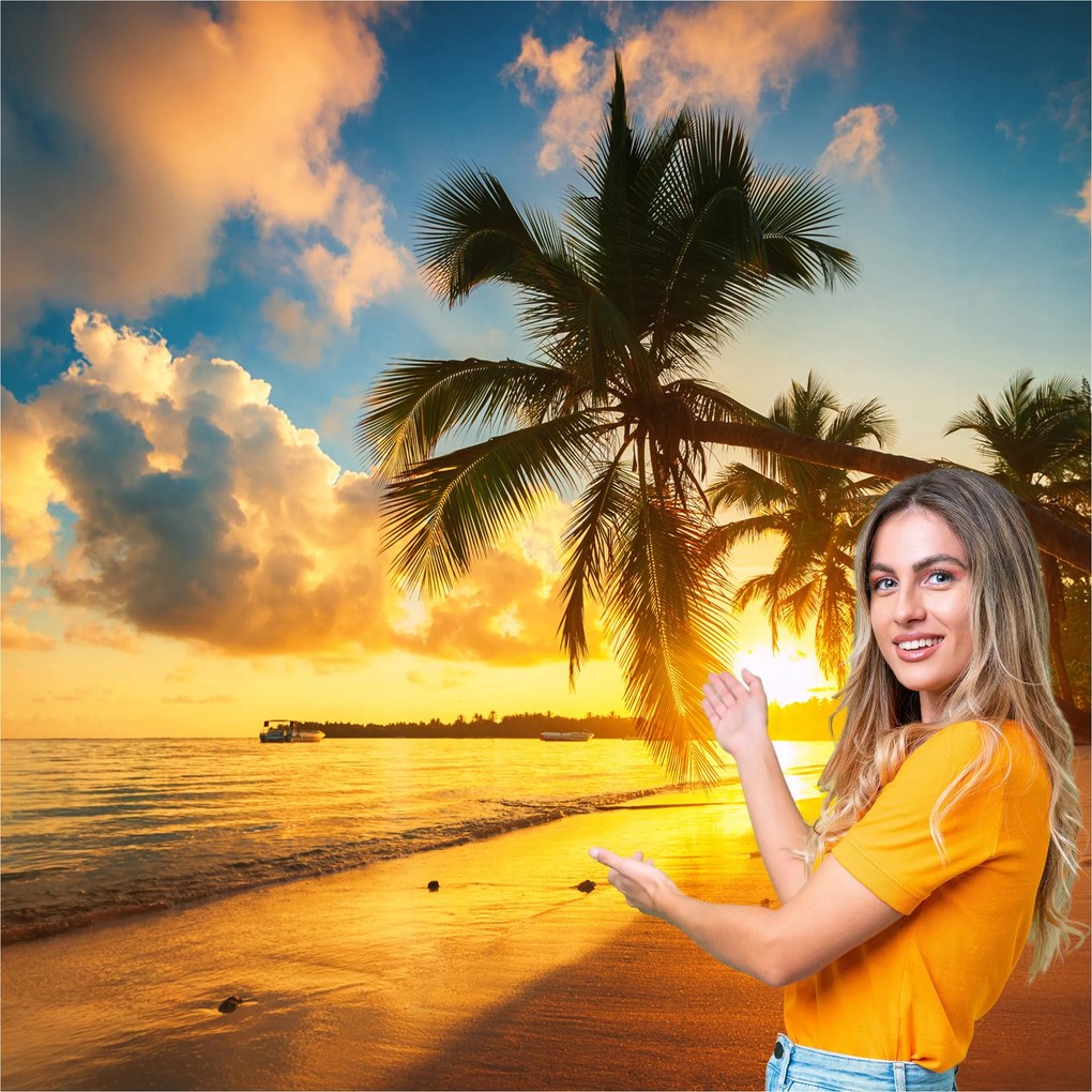 Fotótapéta Nappali Hálószoba Tengerpart Nap Pálmafák 392x280 PMSP02W