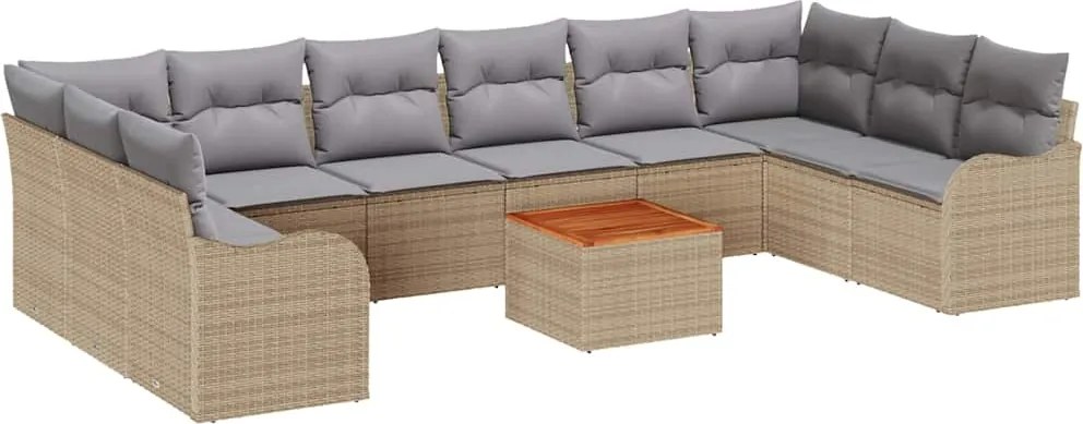 vidaXL Kerti Kanapé Szett párnával 10 pcs Bézs polirattan