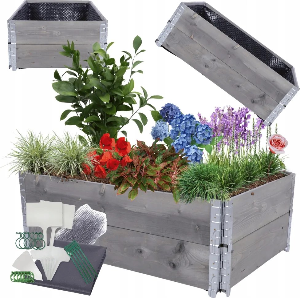 Lépcsőzetes fa virágtartó állítható 40x120x80 impregnált Vödör Fólia