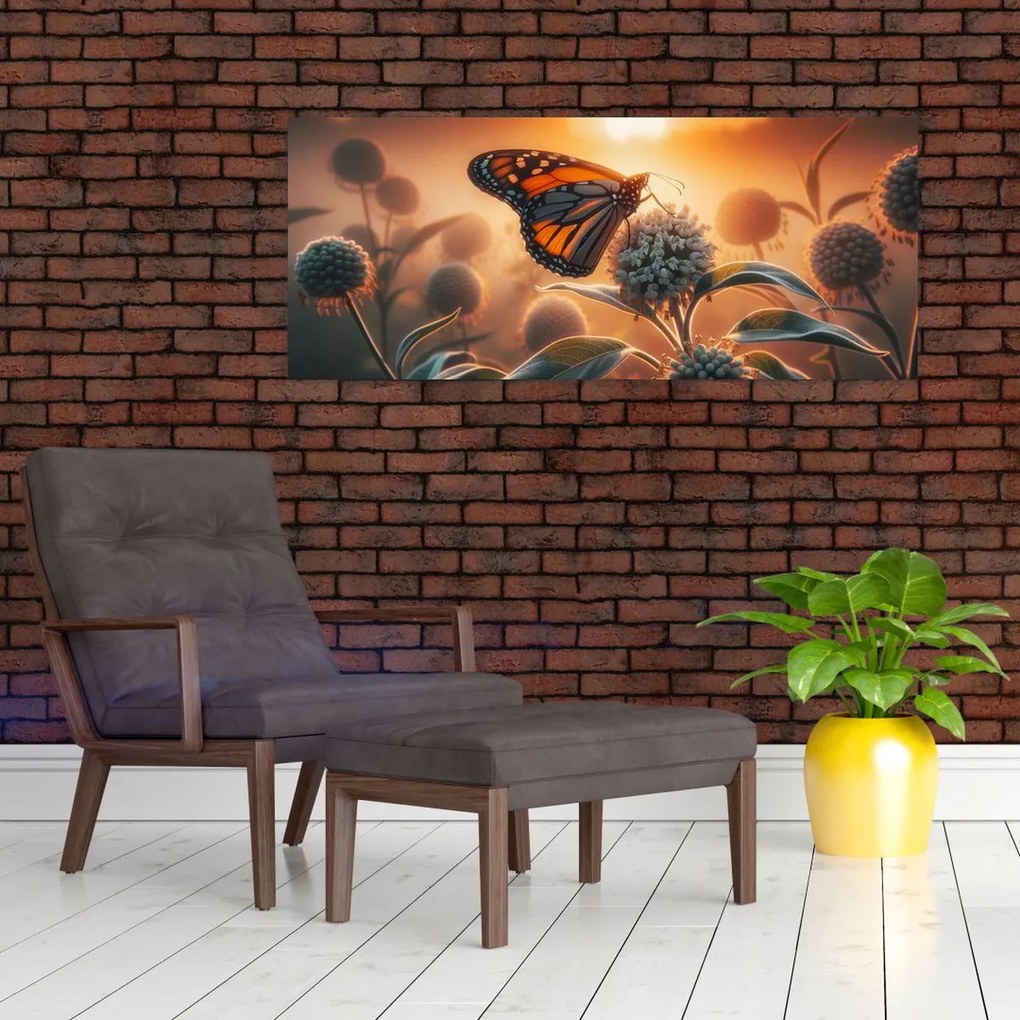 Kép – Pillangó a lenyugvó napban (120x50 cm)