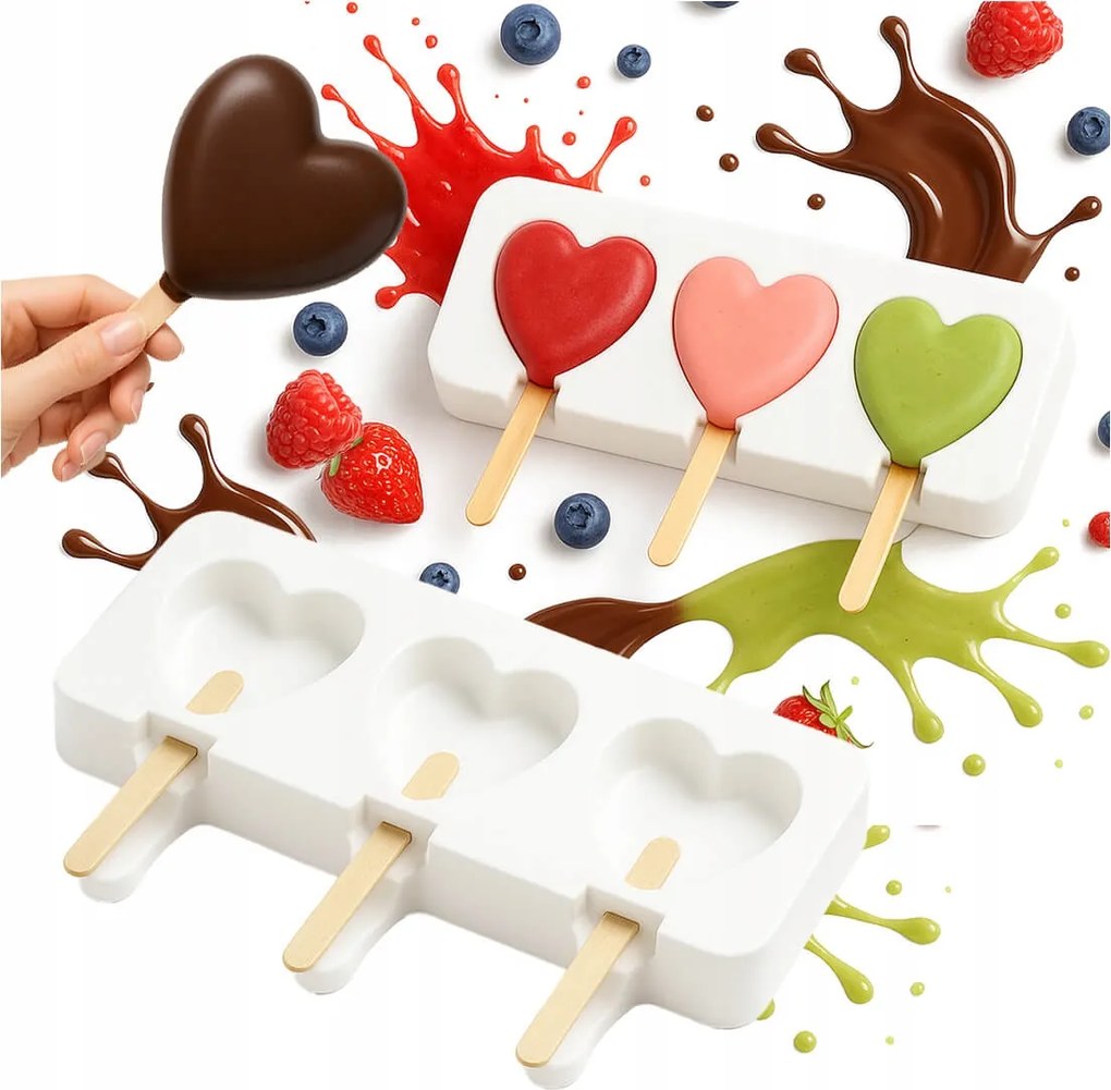 Szilikon Fagylalt Forma Szív 3db pálcikák 50db Diy Házi Fagylalt