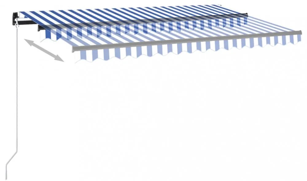 kék és fehér kézzel kihúzható LED-es napellenző 400 x 300 cm