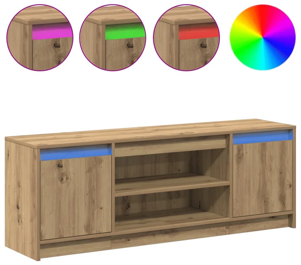 TV Szekrény LED világítással Artisan Tölgy 139,5x34x50 cm, Műszakilag Készült Fából