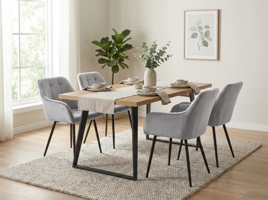 Szürke LOREN VELVET étkezőszék fekete lábakkal