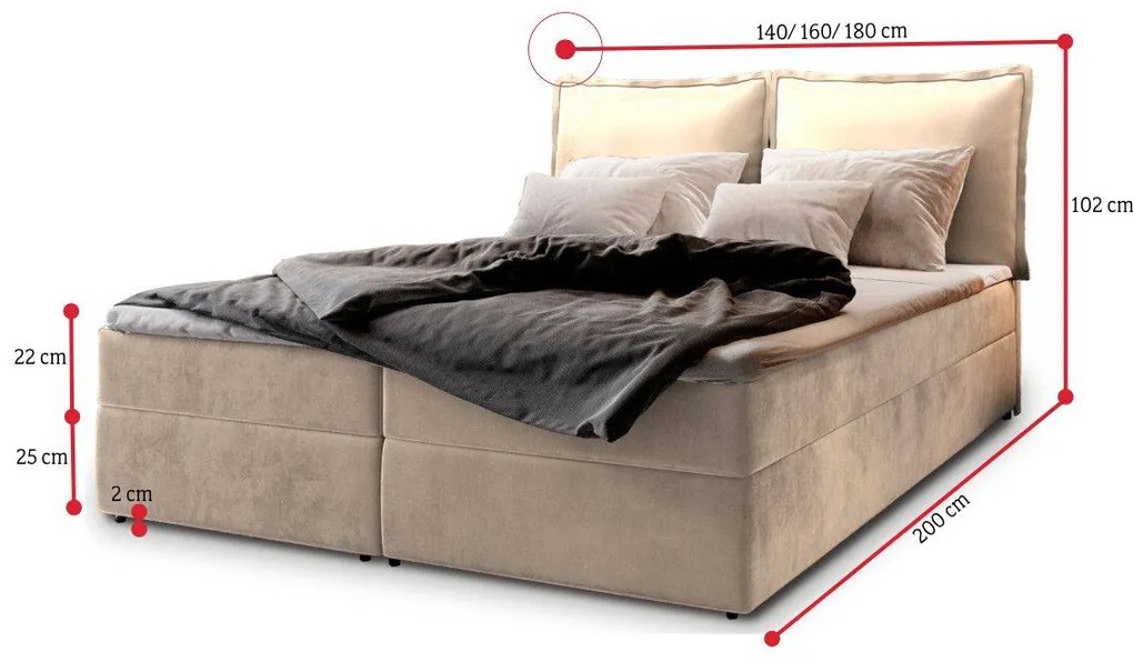LINTO boxspring kárpitozott ágy, 180x200, monolith 02
