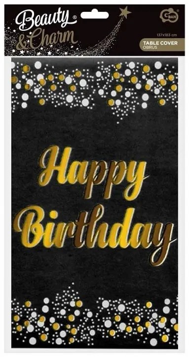 Fekete Happy Birthday B&amp;C Black fólia asztalterítő 137x183 cm