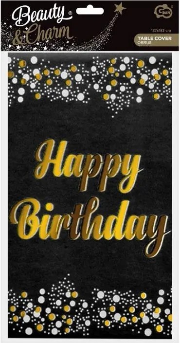 Fekete Happy Birthday B&C Black fólia asztalterítő 137x183 cm