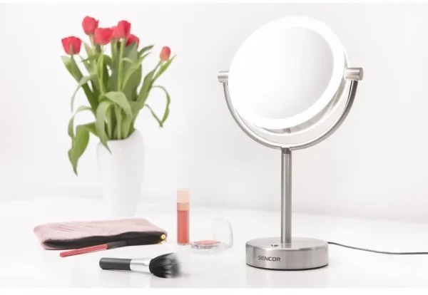 Sencor kozmetikai tükör LED világítással, 5W, 230V, rozsdamentes acél