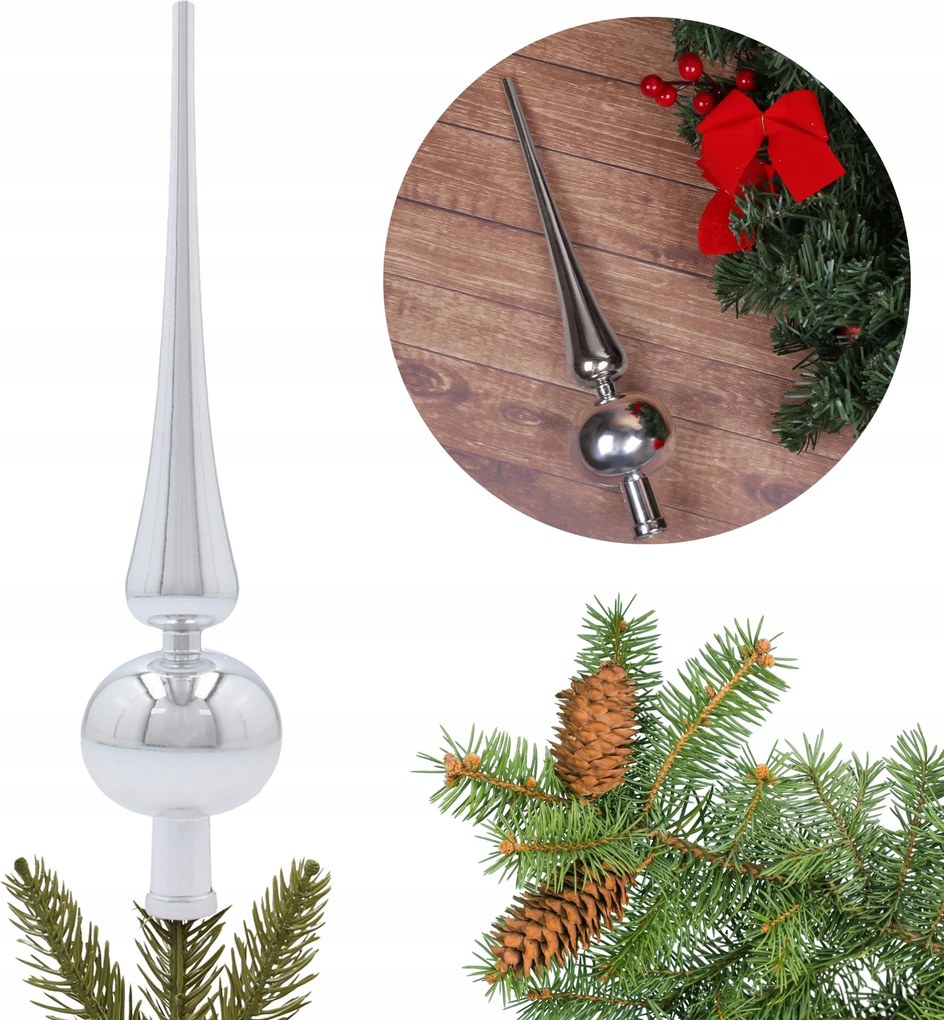 Ezüst spicc, törhetetlen karácsonyfadísz, csúcsdísz 30 cm