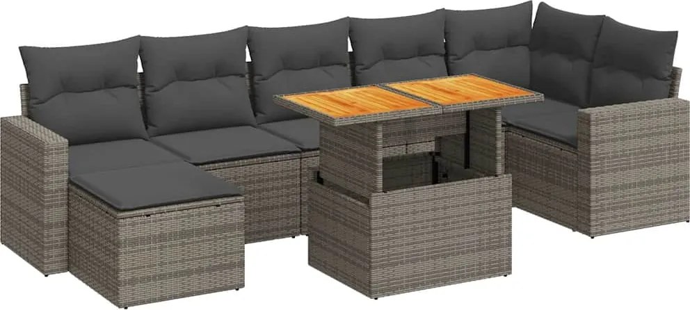 vidaXL 8 részes szürke polyrattan kerti ülőgarnitúra párnákkal