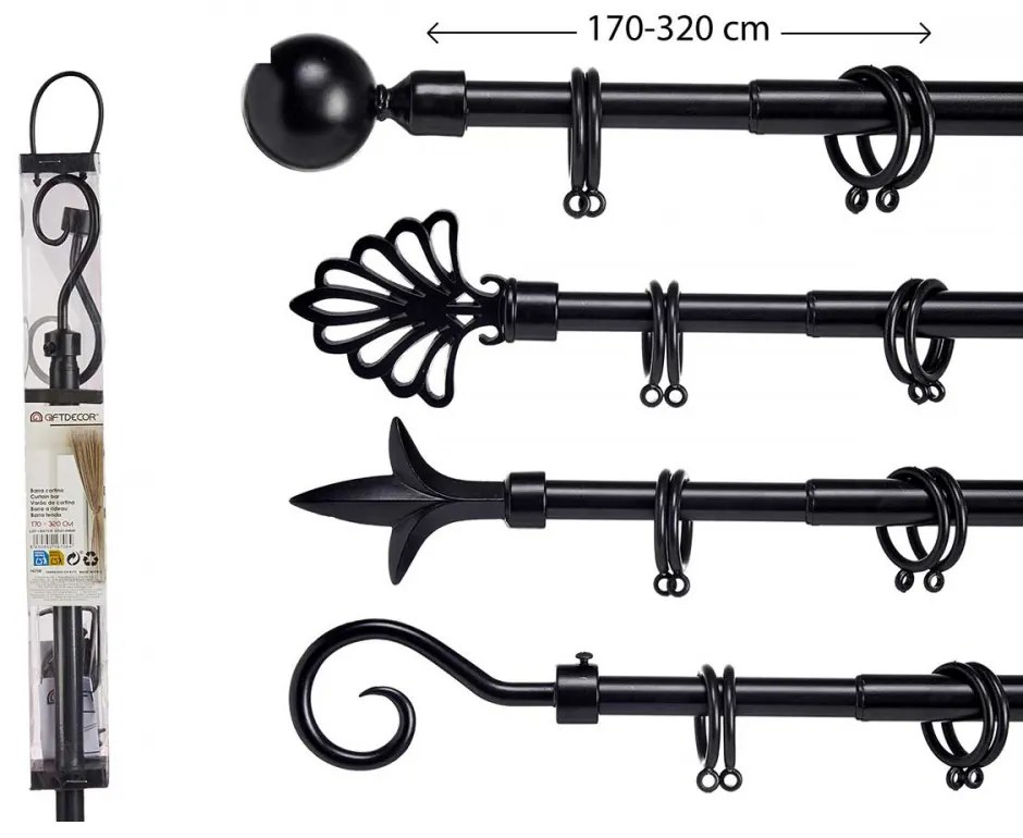 Fekete fém karám VALANCE GLOBE 170-320 cm