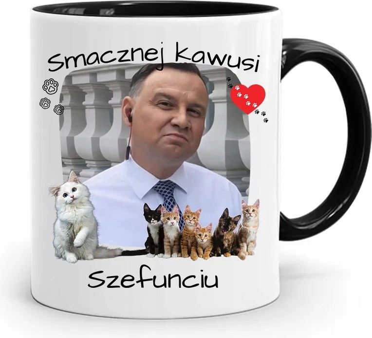 Andrzej Duda Elnök Fekete Bögre Ajándék fényképes nyomtatással