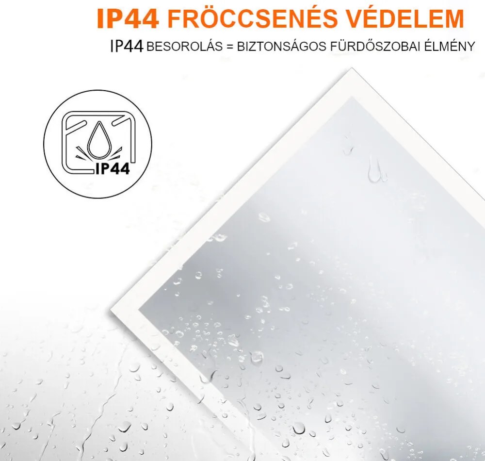 Viva AURA fürdőszoba tükör - érintőkapcsolós - páramenetesítős - órával - LED - FEKVŐ - 100 x 70 cm