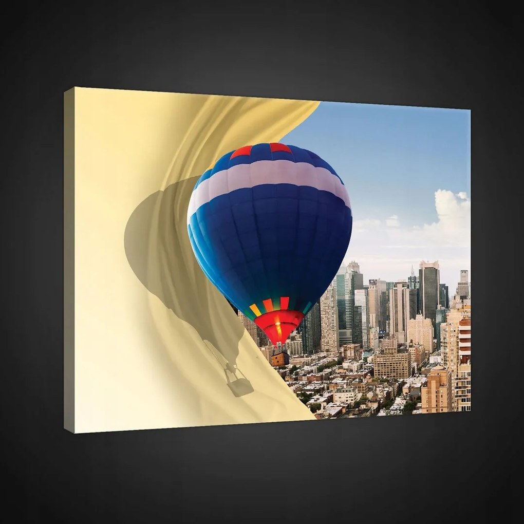 Vászonkép 60x40 Léggömb Város Felhők Repülés Álom Szabadság Urbanizmus