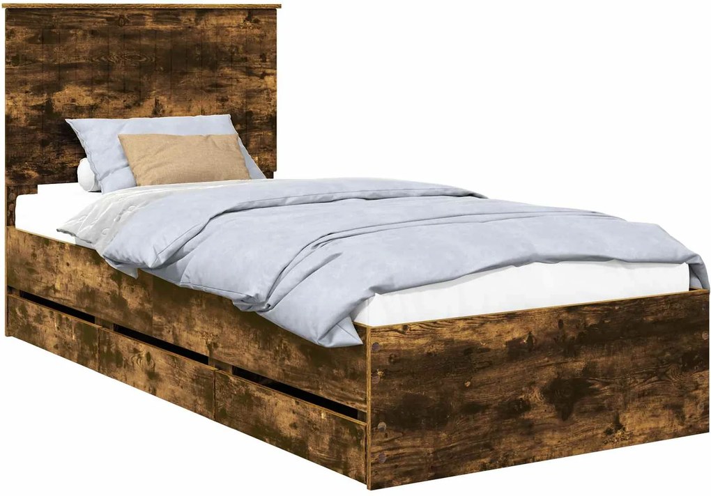 vidaXL Ágykeret fiókkal tárolóval Füstölt tölgy 90 x 200 cm Mérnöki Fa