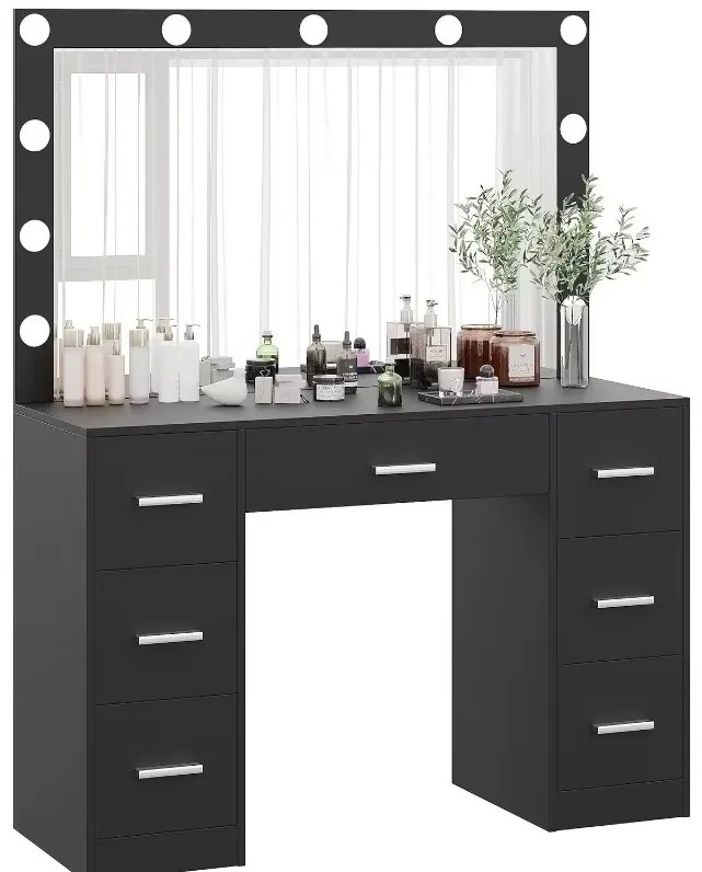 Nagy fésülködőasztal világítással 80 x 40 x 110cm fekete