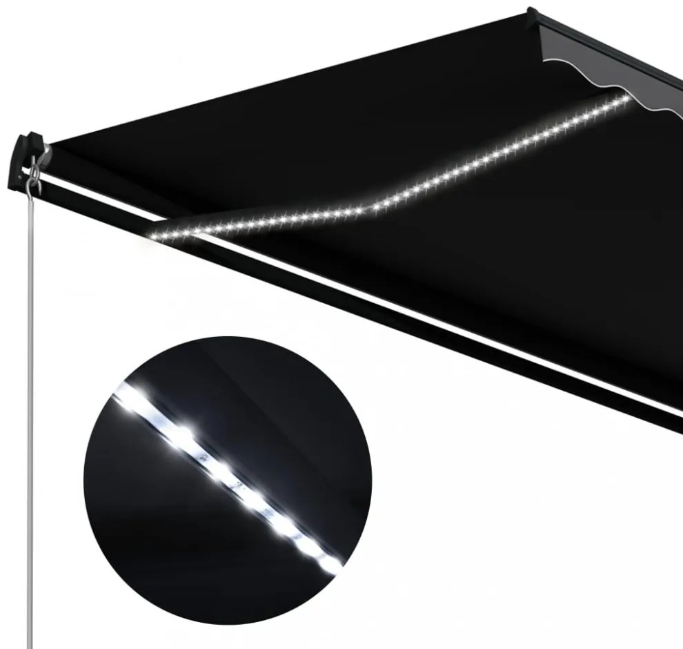 antracitszürke kézzel kihúzható LED-es napellenző 300 x 250 cm