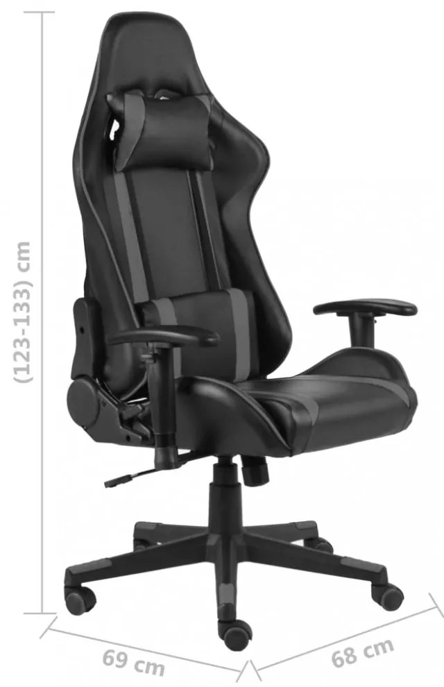 szürke PVC forgó gamer szék