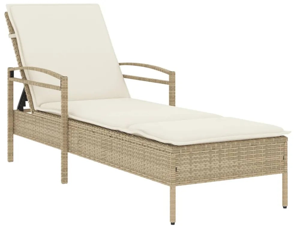 bézs polyrattan napozóágy párnával 63x200x81 cm