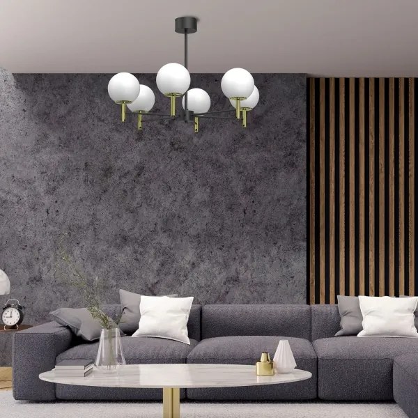 Csillár rúdon  AWINION 6xE27/15W/230V fehér/arany/fekete