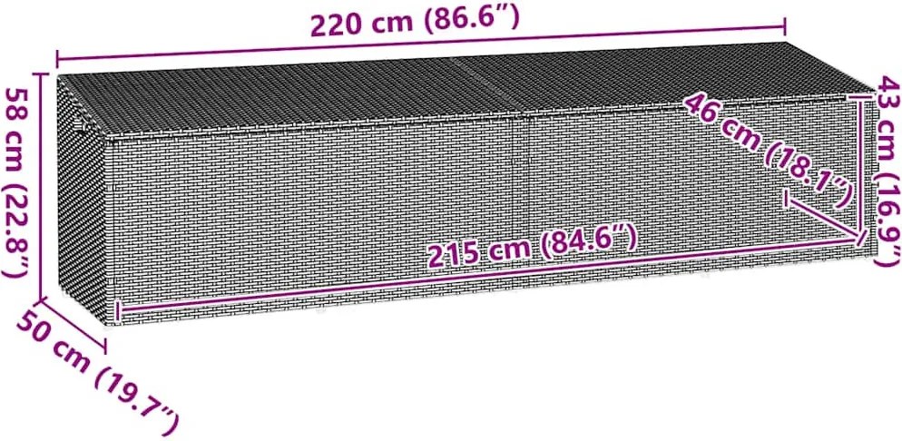 Világosszürke Polyrattan Kerti Tárolóláda 220X50X58 Cm