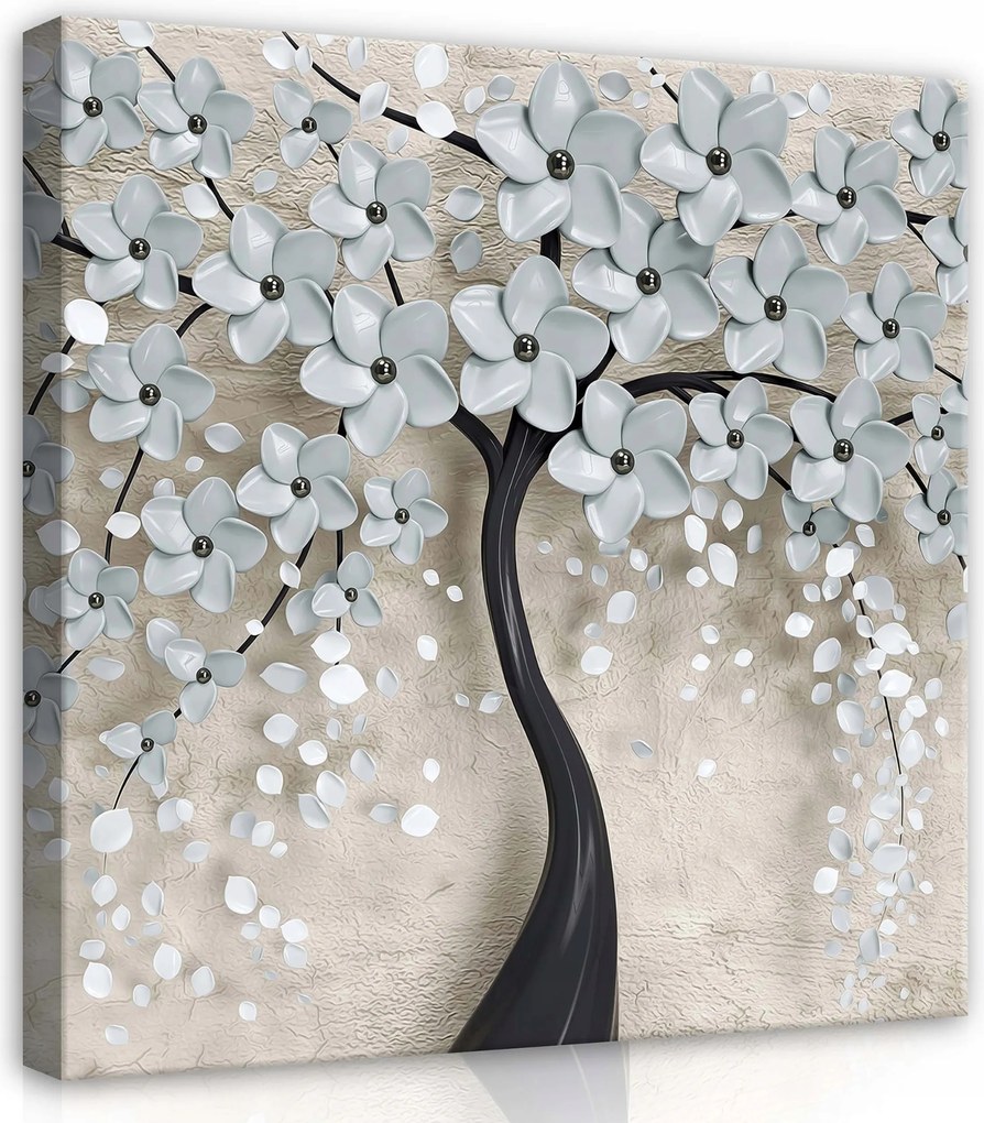 Vászonkép 80x80 3D texturált Fa Virágok Modern művészet