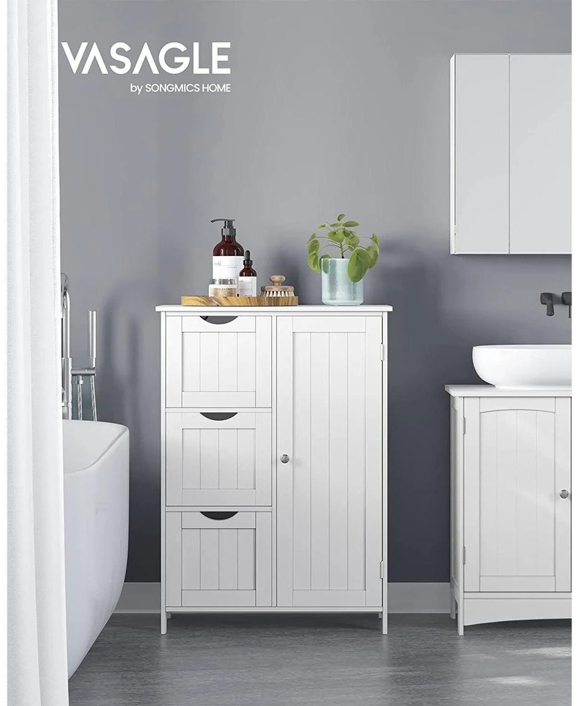 Szabadon álló ajtós, 3 fiókos szekrény, fehér 60x30x81cm