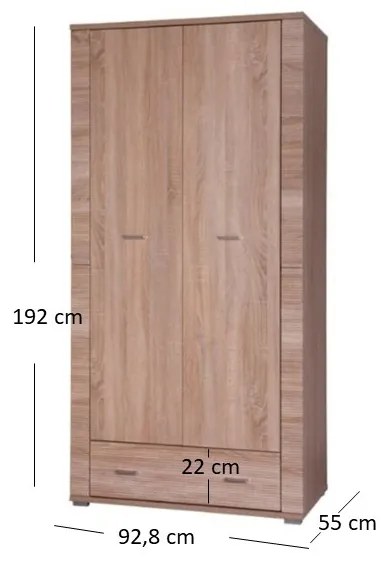 Ruhásszekrény Gwenn 2D1S (szonoma tölgy). 1052930