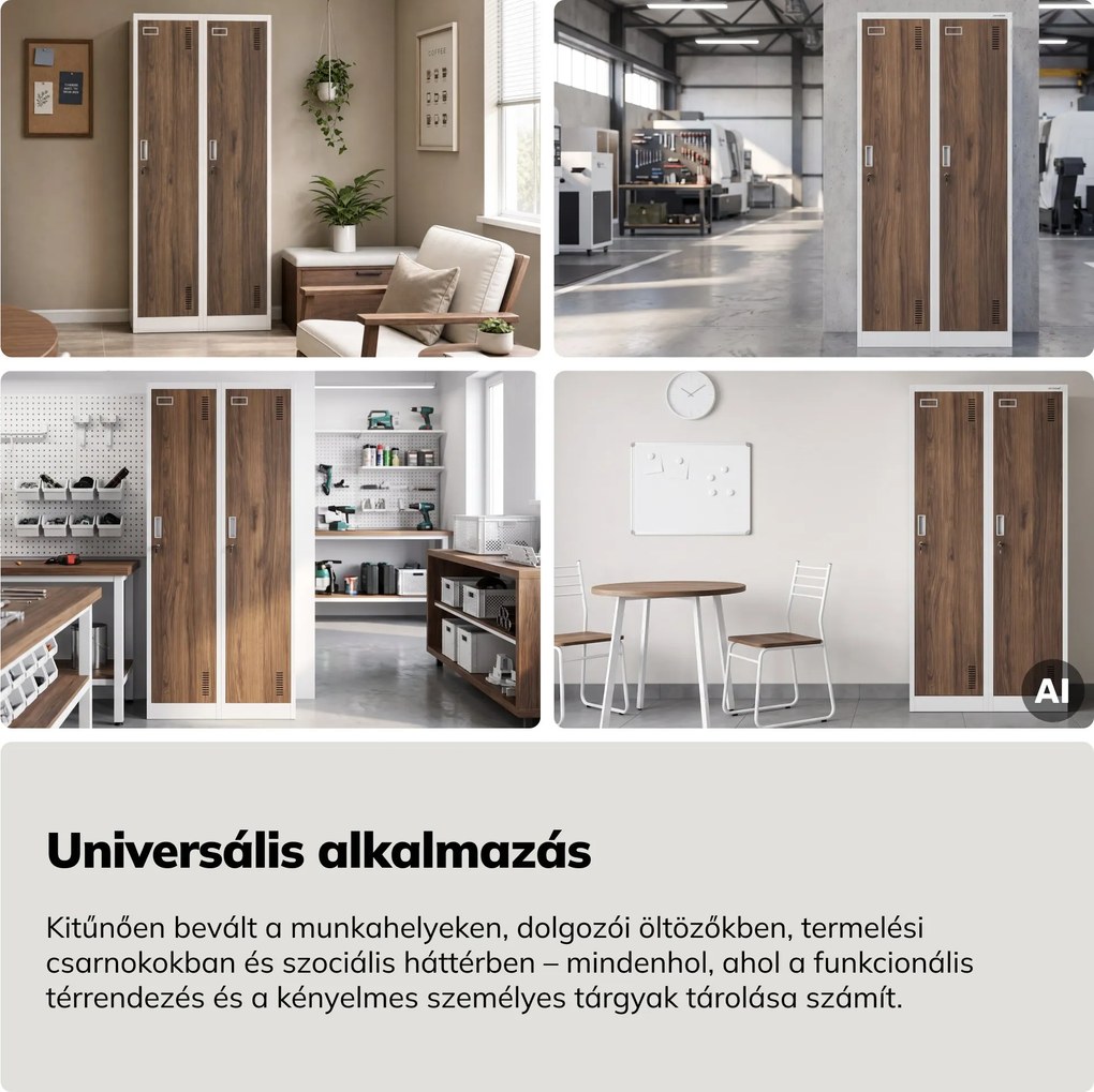 Munkavállalói szekrény, 4 rekeszes, fehér/dió, 800x1800x500 mm: KACPER Eco Design