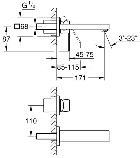 GROHE 19895000 - EUROCUBE 171 mm kétlyukú mosdócsaptelep, fényes króm