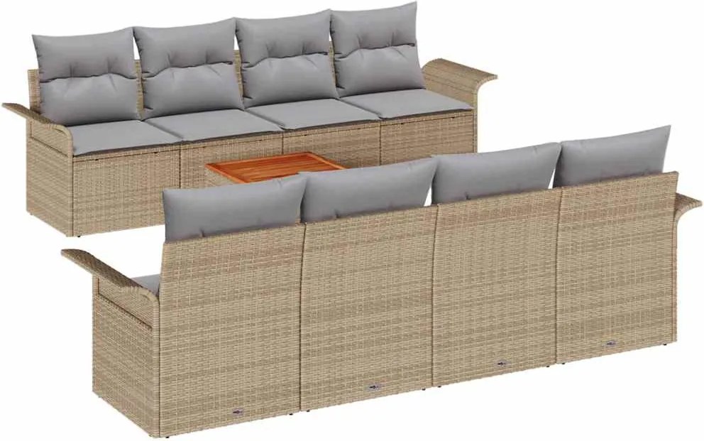 vidaXL Kerti Kanapé Szett párnával 9 pcs Bézs polirattan