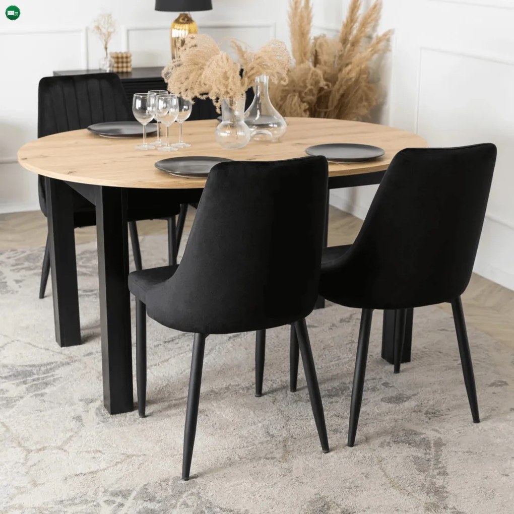 szett étkezőasztal HARRY 102-142 cm artisan tölgy/fekete és 4 szék BARI fekete