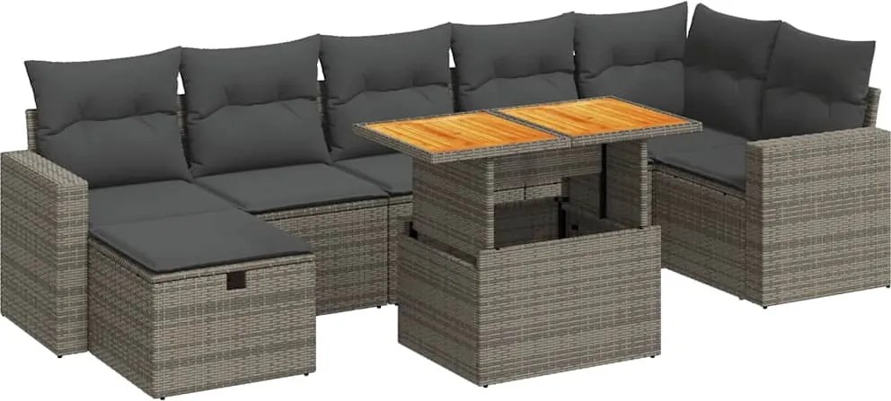 vidaXL 5 részes szürke polyrattan akácfa kerti ülőgarnitúra párnákkal