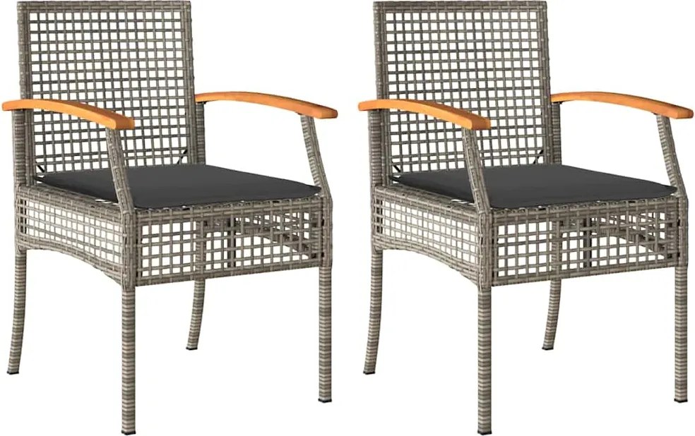 vidaXL 2 db szürke polyrattan és akácfa kerti szék párnákkal