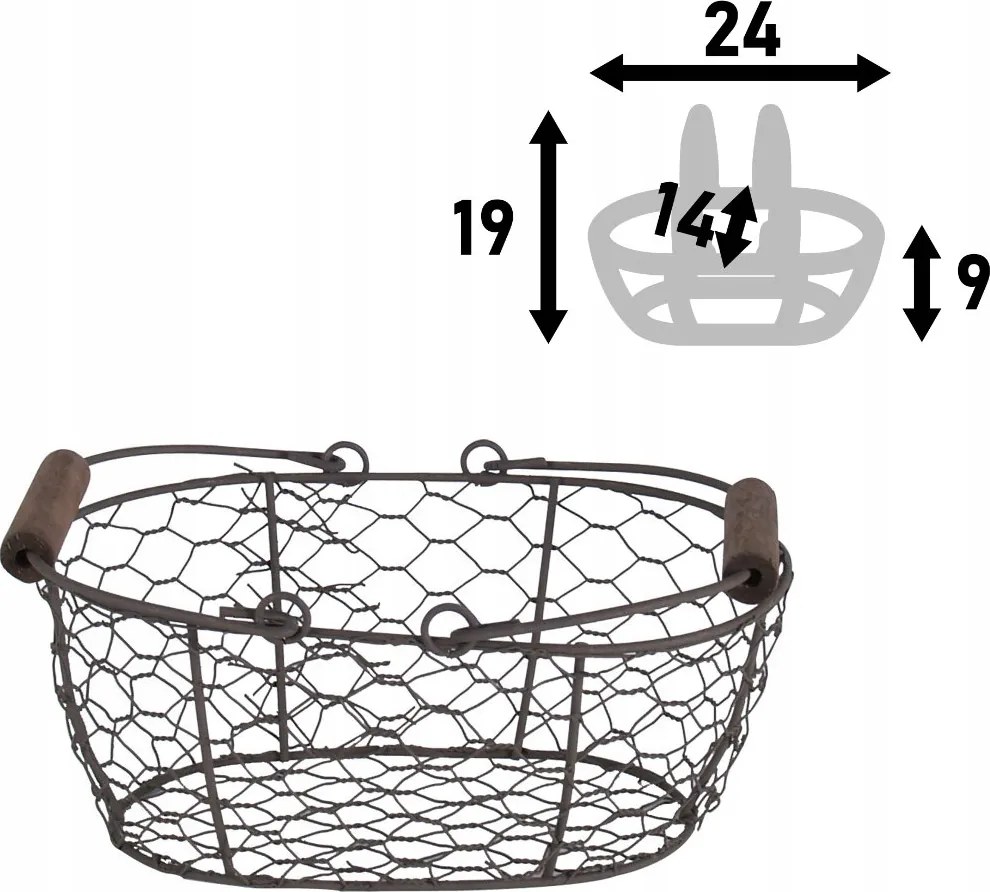 Riva drót dekorációs kosár, 24 x 14 x 9 cm, rusztikus barna