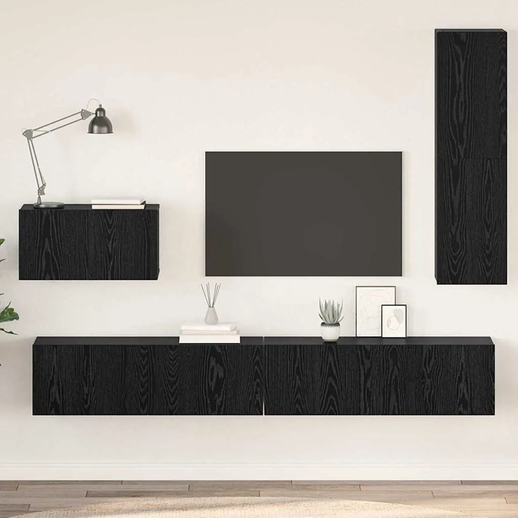 Fali TV Szekrény 4 pcs Musta tammi 200 x 30 x 30 cm Műanyag Fa