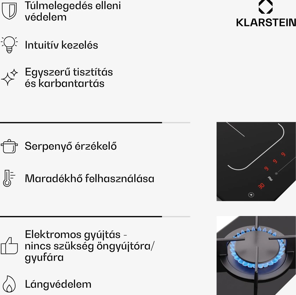 Klarstein MultiChef 5 Wok, indukciós és gáz tűzhely, 5 főzőzóna, 3 gázégő, 2 indukciós főzőlap, FlexZone