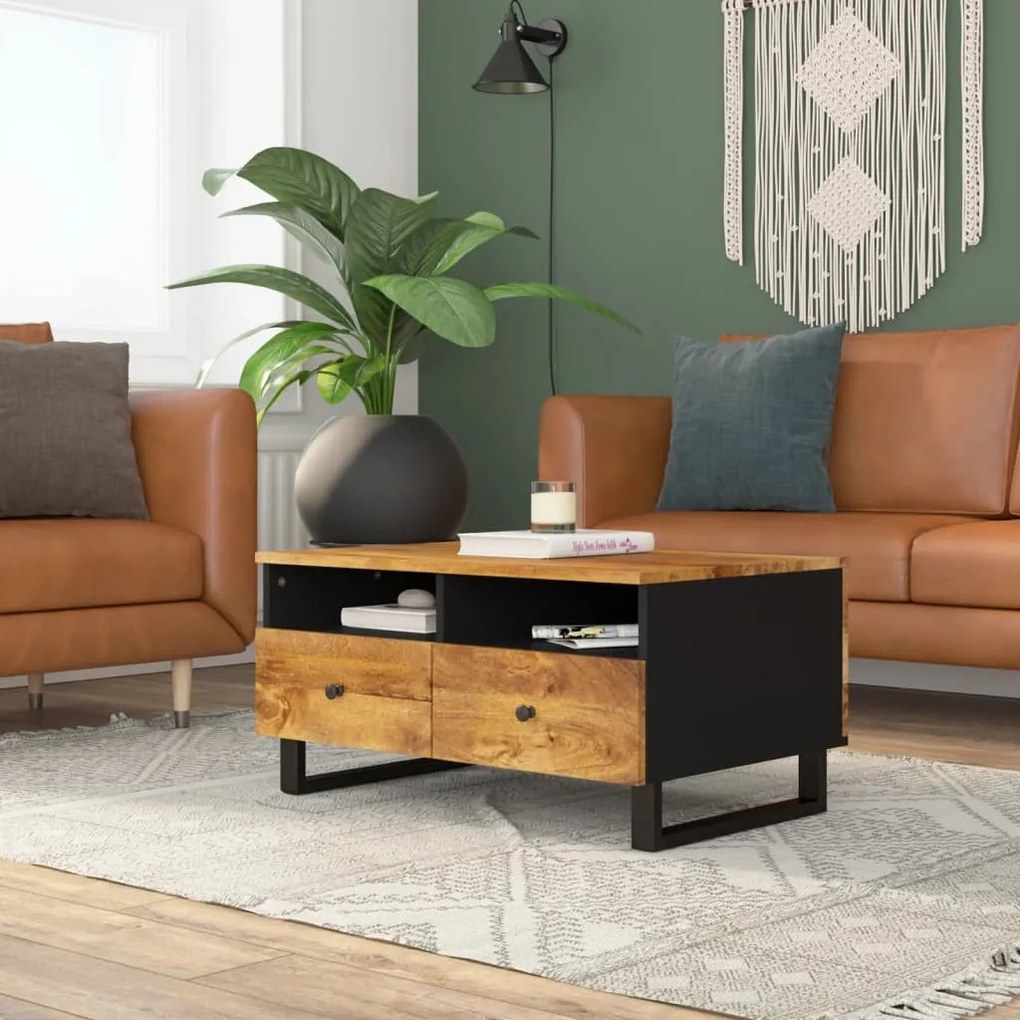 Tömör mangófa és szerelt fa dohányzóasztal 80 x 54 x 40 cm
