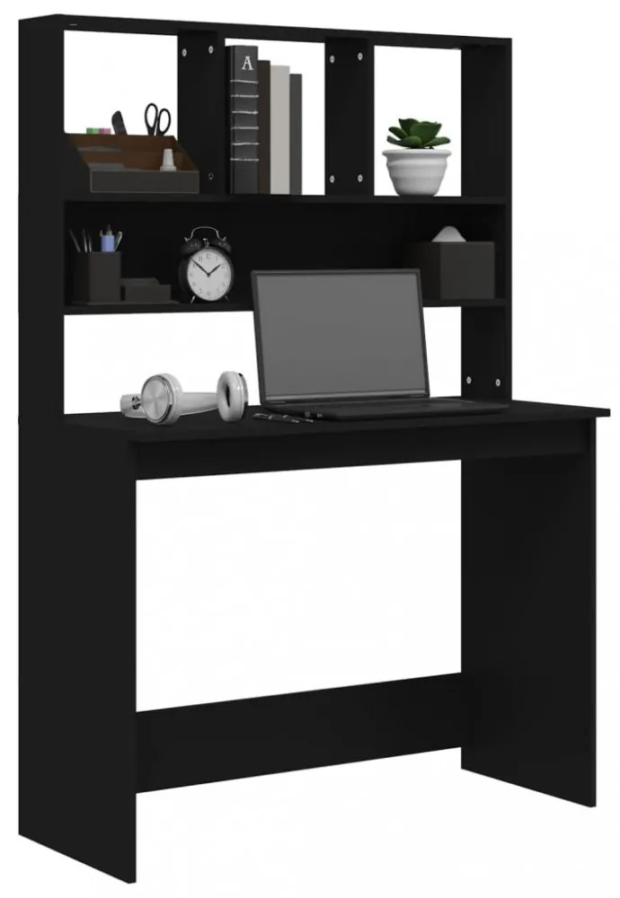 fekete szerelt fa íróasztal polcokkal 102 x 45 x 148 cm