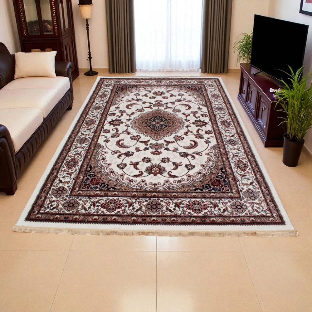 Gépi perzsa szőnyeg bézs Isfahan 200x300 klasszikus nappali szőnyeg