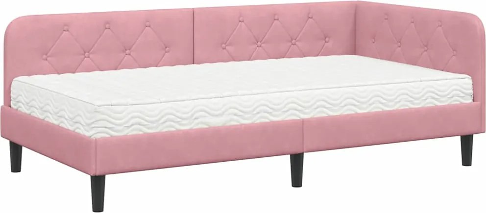 vidaXL Sarokágy keret matracmal Rózsaszín 90 x 190 cm Bársony