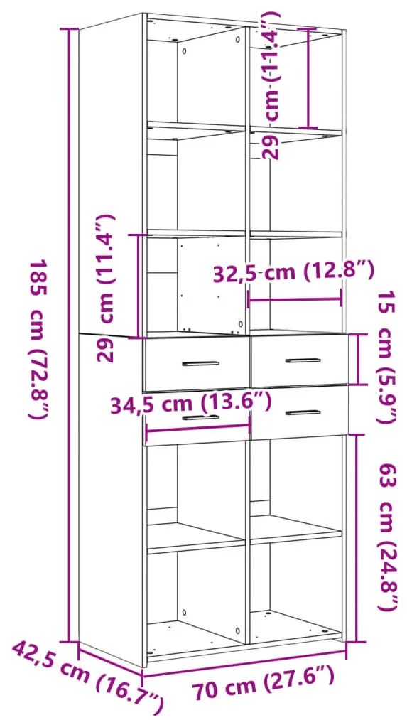 fekete szerelt fa magasszekrény 70 x 42,5 x 185 cm