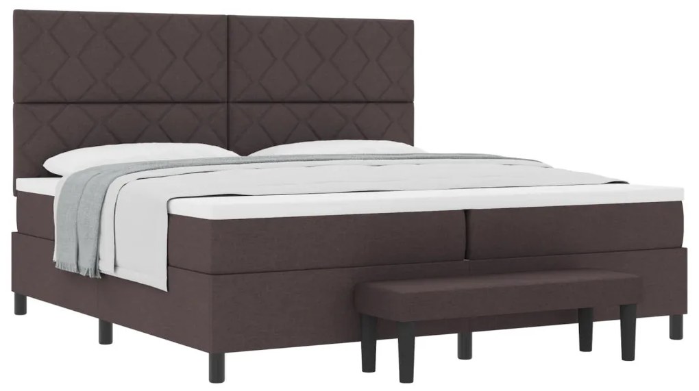 Box Spring ágy matraccal és padról sötétbarna 200x200 cm szövet