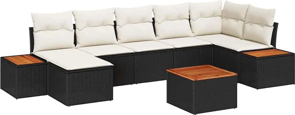 vidaXL Kerti Kanapé Szett párnával 8 pcs Fekete és Krém Polyrattan